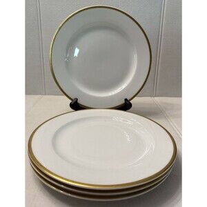 Vintage Vignaud Limoges (4) Salad Plates 8.25” White Gold Trim VIG64 France